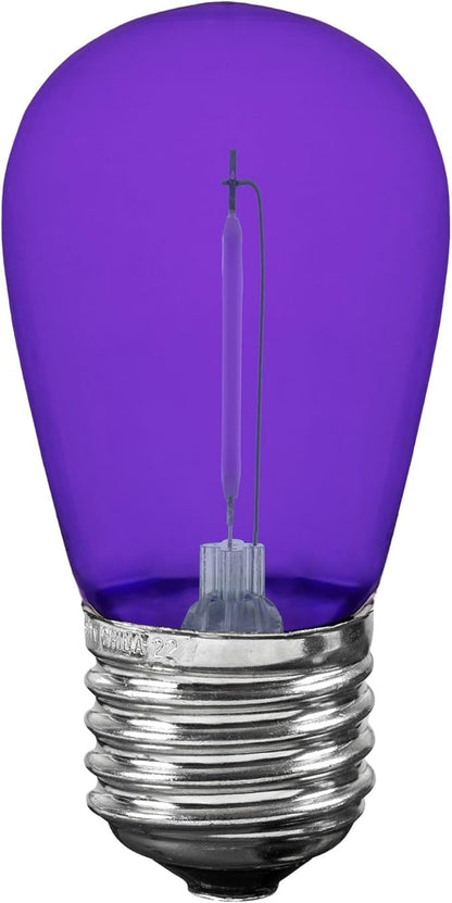 Novelty Lights Outdoor String Light Replacement Bulbs, 5 Pack S14 LED Edison Shatterproof Plastic, E26 Base, 30,000-Hour Lifespan, Purple