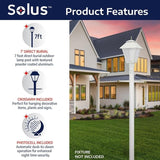 Solus 7-Foot Direct Burial Lamp Post – Aluminum Outdoor Light Pole with Decorative Cross Arm & Dusk-to-Dawn Sensor | Lumora
