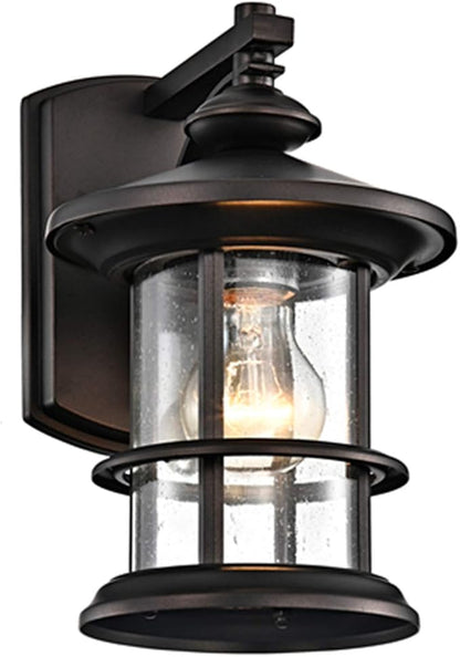 MICSIU 10" Oil Rubbed Bronze Outdoor Light Fixture Wall Mount, 100W Max Exterior Wall Sconce with Clear Seedy Glass, Vintage Farmhouse Porch Lights for House Front Door, Garage, Patio, E26 Base