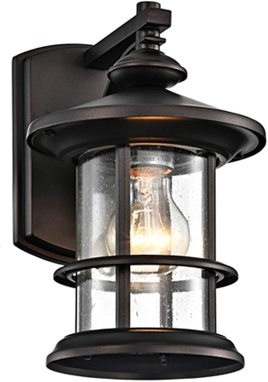 MICSIU 10" Oil Rubbed Bronze Outdoor Light Fixture Wall Mount, 100W Max Exterior Wall Sconce with Clear Seedy Glass, Vintage Farmhouse Porch Lights for House Front Door, Garage, Patio, E26 Base