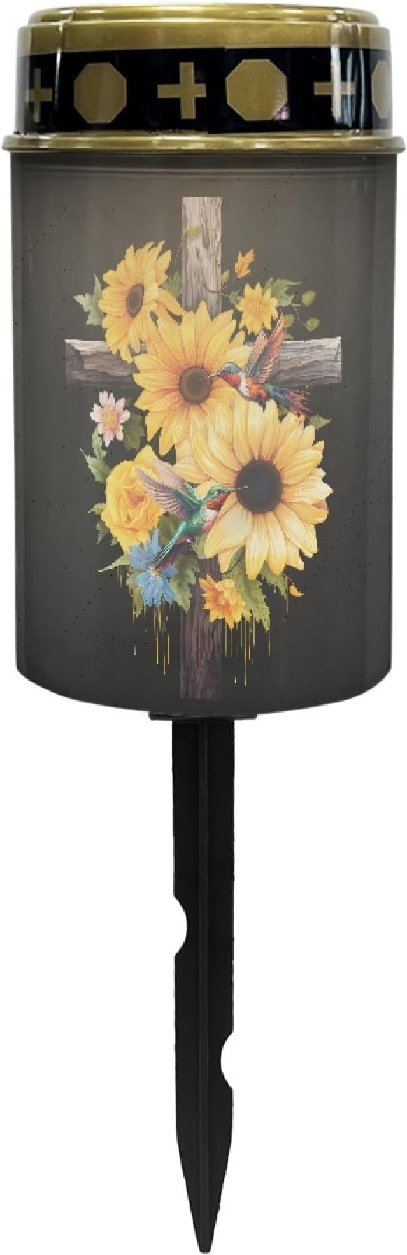 Solar Cemetery Stake Lights, Cross-Sunflower Design, Black, ABS Material, Waterproof, 2 LED, Auto On/Off, Outdoor, 1 PCS