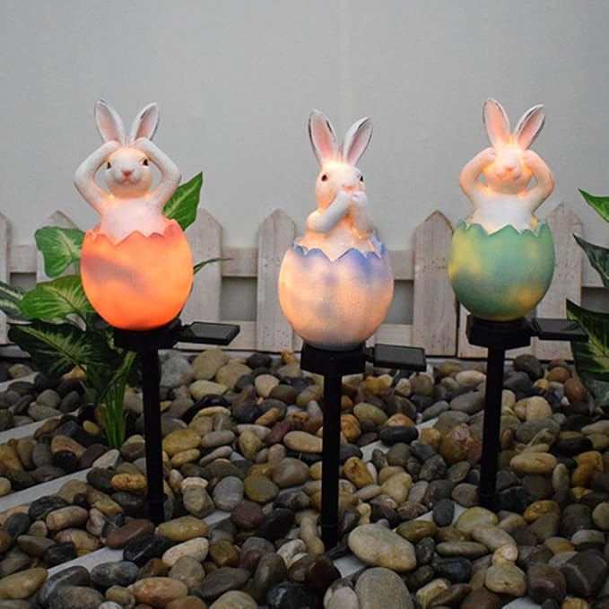 Garden Bunny Statue Solar Lights,Solar Resin Rabbit Outdoor Stake Light,Outside Waterproof Lawn Lamp,Easter Egg | Lumora