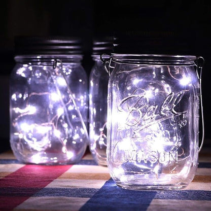 Solar Mason Jar Lantern Light, 3 Pack 20 Led String Starry Hanging Lamp, Fairy Firefly Lights Kit for Patio Garden Wedding Table Decor with Mason Jar & Hanger