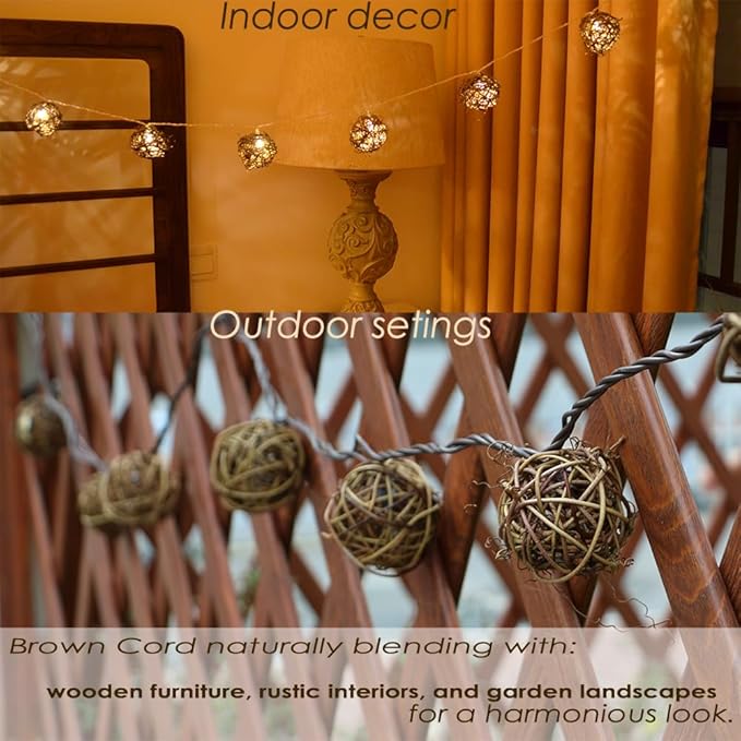Rattan Ball String Lights Plug in Fairy Lights for Thanksgiving Decorations Indoor Outdoor Patio Garden Balcony | Lumora