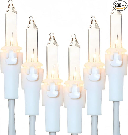 LUCKY SHINE 200 Clear Warm Christmas Lights, UL Certified and Commercial Grade 2 Sets100 Light with White Wire 66 Ft, for Indoor and Outdoor Party, Patio, Trees, Garden.