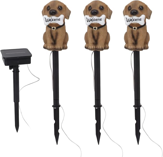 JEOZBM Solar Pathway Lights Decorative, Dog Statue Welcome LED Landscape Lights, Solar Powered Outdoor Garden Lights for Lawn Patio