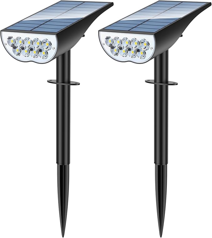 Solar Spotlights Outdoor Waterproof IP65, 3 Lighting Modes Outdoor Solar Spot Lights for Yard Pathway Landscape, Cold White, 2 Pack