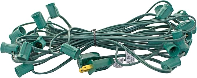 EST. LEE DISPLAY L D 1902 Outdoor Patio String Light Cords with Male & Female Plugs Green & White Wire 12in Spacing Sockets, 25FT Length (Green, C9 - E17)