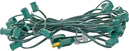 EST. LEE DISPLAY L D 1902 Outdoor Patio String Light Cords with Male & Female Plugs Green & White Wire 12in Spacing Sockets, 25FT Length (Green, C9 - E17)