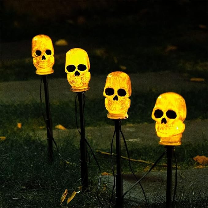Solar Skeleton Garden LED Stake Lights for Halloween Decorations Outdoor Waterproof Halloween Yard Stake Lights 1Set of 5Pack for Garden Patio Yard Pathway Grave (Skeleton)