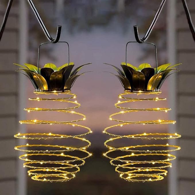 2 Pack Outdoor Solar Hanging Lantern Lights - 60LED Waterproof Solar Pineapple Light Outdoor for Garden,Yard Porch Lawn Backyard Landscape Pathway Patio Outside Gardening