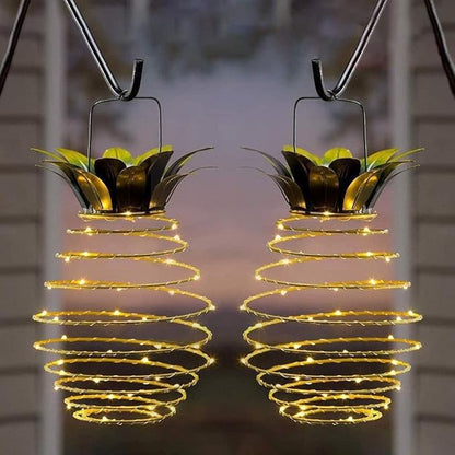 2 Pack Outdoor Solar Hanging Lantern Lights - 60LED Waterproof Solar Pineapple Light Outdoor for Garden,Yard Porch Lawn Backyard Landscape Pathway Patio Outside Gardening