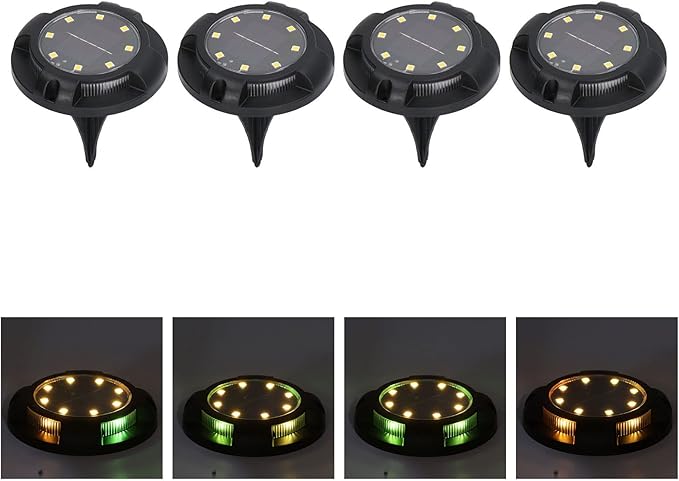 Solar Ground Lights 4 Sets 5W Colorful Gradient Side Glowing Waterproof IP65 Outdoor Garden Lamps - Automatic | Lumora