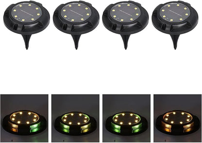 Solar Ground Lights 4 Sets 5W Colorful Gradient Side Glowing Waterproof IP65 Outdoor Garden Lamps - Automatic Lighting, Warm & Colorful for Lawn & Pathway Decora