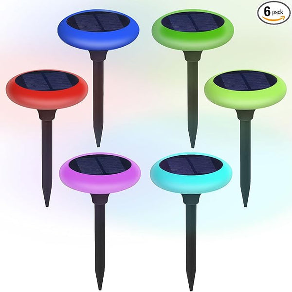 Solar Garden Pathway Lights Color Changing LED Disc Stakes 6 Pack Outdoor Landscape Lighting for Yard Park Walkway | Lumora