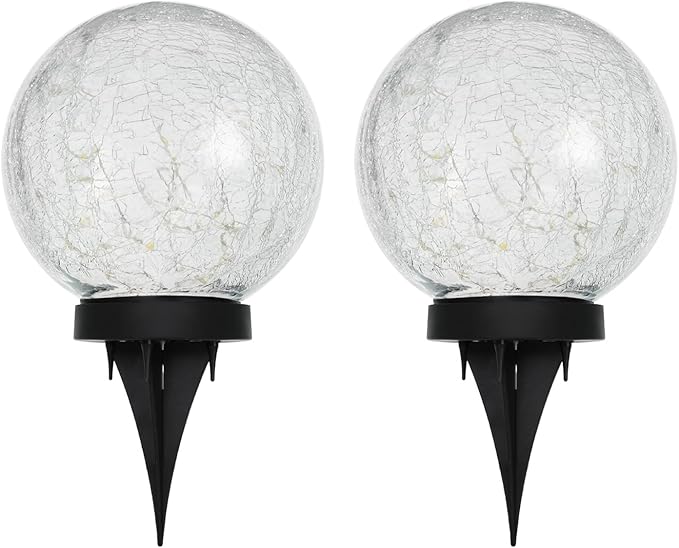 HOTEAGLE Solar Globe Lights Outdoor Waterproof-Large 2-Pack Solar Balls Lights for Outside Garden-Cracked Glass Ball Outdoor Solar Lights-Solar Orbs for Garden Patio & Lawn Backyard Decor