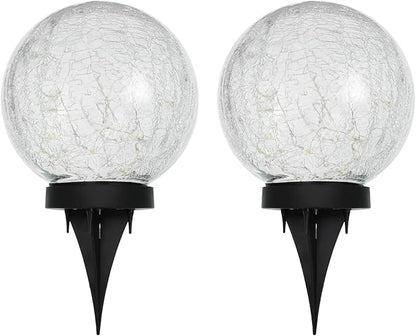 HOTEAGLE Solar Globe Lights Outdoor Waterproof-Large 2-Pack Solar Balls Lights for Outside Garden-Cracked Glass Ball Outdoor Solar Lights-Solar Orbs for Garden Patio & Lawn Backyard Decor
