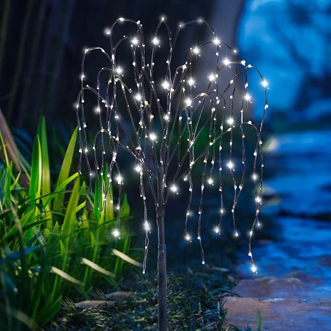 FUCHSUN 4.6 FT 200 LED Solar Lighted Willow Tree Outdoor, Light Up Weeping Willow Tree Garden Pathway Lights | Lumora