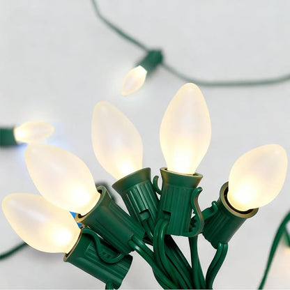 25Ft C7 LED Christmas string Lights, C7 Outdoor Frosted White String Lights with 27 LED Frosted Bulbs, Hanging Vintage Christmas Lights for Christmas Backyard Carnival Patio Wedding Holiday Decoration