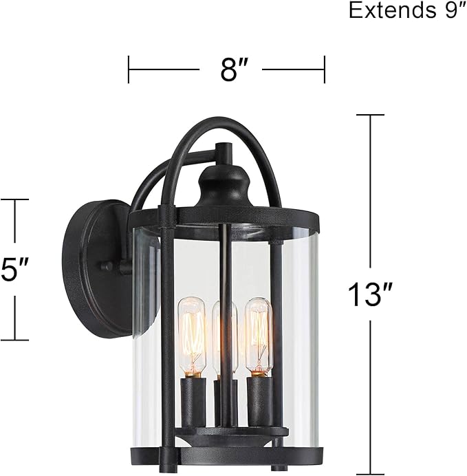 John Timberland Avani Modern Industrial Outdoor Wall Light Fixture Black Metal 13" Clear Cylindrical Glass Exterior | Lumora