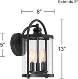 John Timberland Avani Modern Industrial Outdoor Wall Light Fixture Black Metal 13" Clear Cylindrical Glass Exterior | Lumora