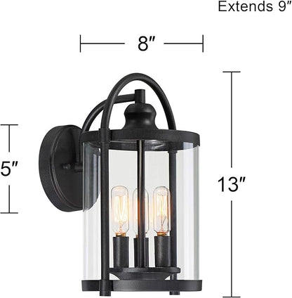 John Timberland Avani Modern Industrial Outdoor Wall Light Fixture Black Metal 13" Clear Cylindrical Glass Exterior House Porch Patio Outside Deck Garage Yard Front Door Garden Home Entryway