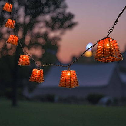 Outdoor-String-Lights-Waterproof, Boho Lantern String Lights for Patio, Garden, Porch, Balcony, Gazebo Decorative (PP Rattan)
