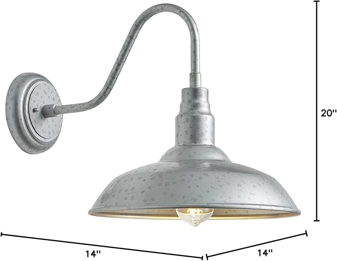 14in Outdoor Gooseneck Barn Lights for Patio, Galvanized Finish Exterior Farmhouse Wall Light Fixtures, Barn Style | Lumora