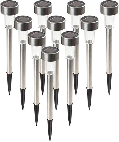 JKLcom Solar Lights 10 Pack,Outdoor Path Light Stainless Steel Solar Powered Lights Outdoor Garden Light for Lawn,Patio,Yard,Walkway,Driveway (White)