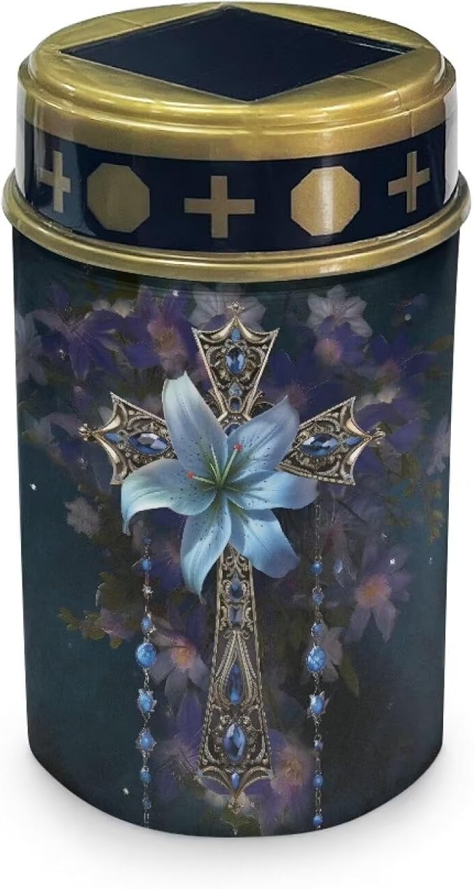 Cross Solar Lights Outdoor Cemetery Blue Floral Eternal Lights for Cemetery Solar Powered Solar Yard Lights for Cemetery Solar Outdoor Lights Waterproof Decorative