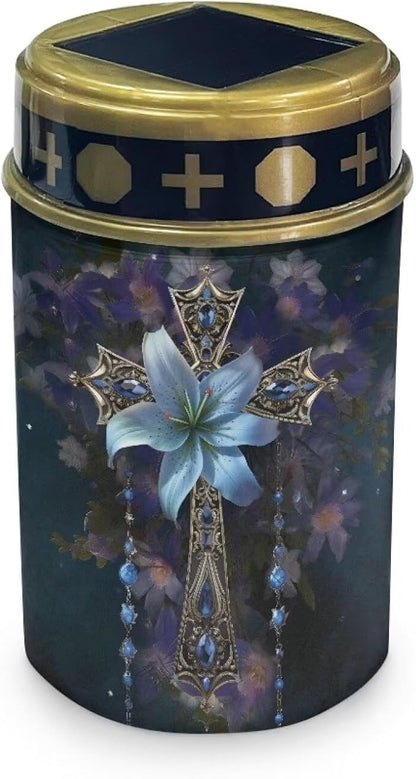 Cross Solar Lights Outdoor Cemetery Blue Floral Eternal Lights for Cemetery Solar Powered Solar Yard Lights for Cemetery Solar Outdoor Lights Waterproof Decorative