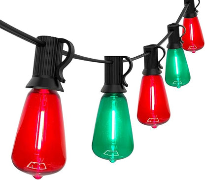 50Ft Outdoor Multicolor String Lights, LED Dimmable Christmas Red/Green Lights Outdoor Waterproof with 25 ST38 Red/Green LED Bulbs, 2700k Shatterproof for Backyard Gazebo Porch Garden Outside Decor