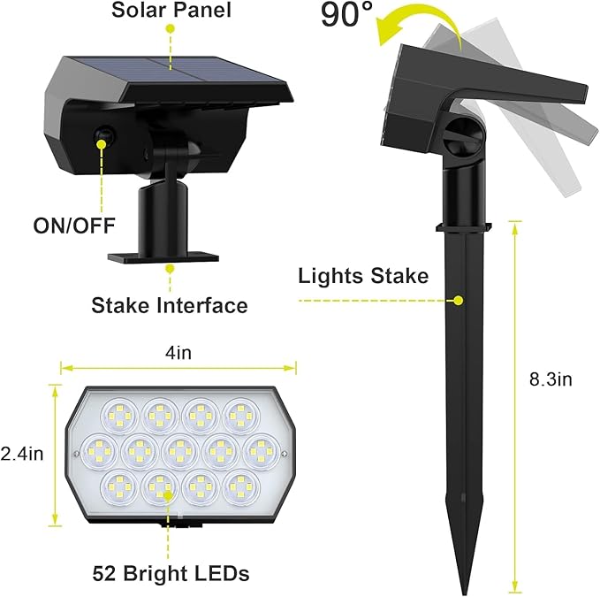 Solar Spot Lights Outdoor Waterproof IP65, [6 Pack/52 LED] 2-in-1 Solar Landscaping Spotlights, 3 Lighting Modes | Lumora