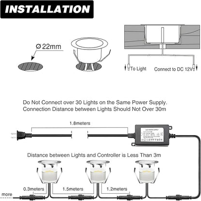Low Voltage LED Deck Light Kit Stainless Steel Waterproof Recessed Wood Decking Stairs Garden Yard Patio Decor Lamp Outdoor LED Lighting (Warm White, 30pcs)