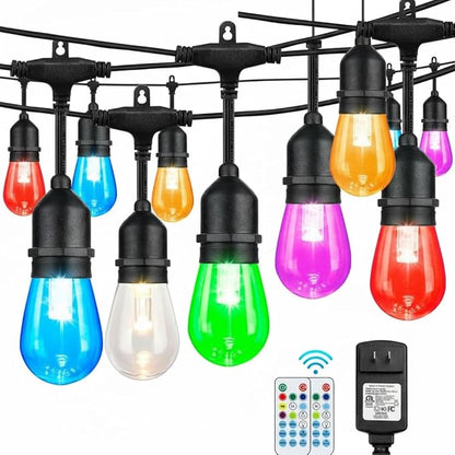 Auroraworld 96FT RGB Outdoor String Lights, Dimmable Color Changing Waterproof LED Patio Lights with Remote, 30 Shatterproof Bulbs for Garden Yard Party Decor