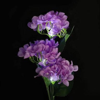 LED Solar Garden Light Outdoor Decorative Artificial Flower Path Light, 3 Blooming Realistic Hydrangea Flowers Solar-powered Light Waterproof Landscape Pathway Yard Walkway Solar Flower Light