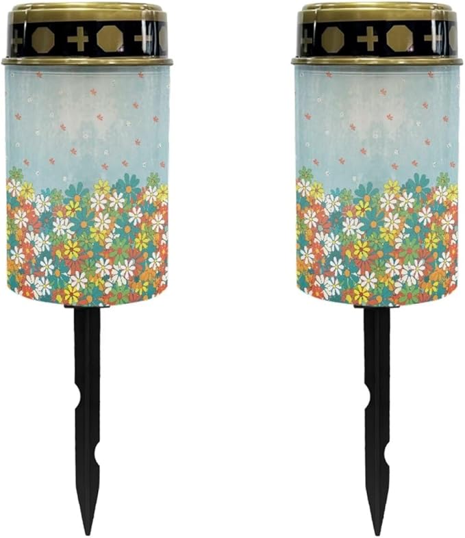 Colorful Floral Solar Lights for Garden Portable Outdoor Solar Lights Yard Walkway Solar Garden Lights Pathway Solar Lights Outside Solar Candle Memorial Cute Print Decor