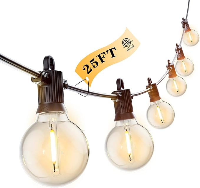 Kawaya Outdoor String Lights 25 FT LED Patio Light with 12+1 Shatterproof Edison Globe Bulbs - IP65 Waterproof | Lumora