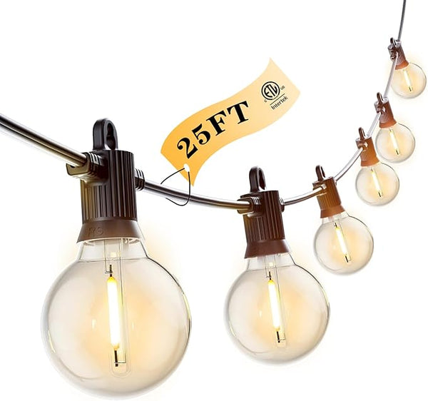 Kawaya Outdoor String Lights 25 FT LED Patio Light with 12+1 Shatterproof Edison Globe Bulbs - IP65 Waterproof | Lumora