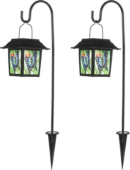 Glitzhome 2 Pcs 30" H Solar Pathway Garden Lights-Solar Outdoor Decorative Lights with Colored Butterfly Design, LED Landscape Lighting for Yard Lawn Sidewalk Driveway Garden