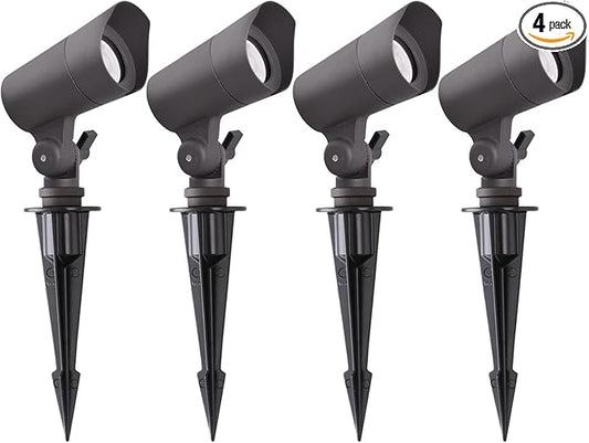 LED Landscape Lights with Connectors, 12V Low Voltage, Warm White 3000k, 4W, 175LM, Outdoor Waterproof Garden Pathway Lights Wall Tree Flag Spotlights with Spike Stand, 4 Pack