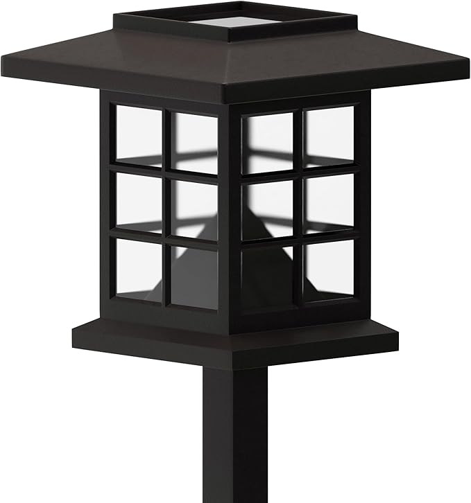 Flash Furniture Halsey 8 Pack Lantern Style LED Solar Lights - All-Weather Brown Outdoor Solar Powered Lights - Landscape Lighting for Pathway, Garden, & Yard