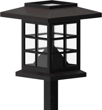 Flash Furniture Halsey 8 Pack Lantern Style LED Solar Lights - All-Weather Brown Outdoor Solar Powered Lights - Landscape Lighting for Pathway, Garden, & Yard
