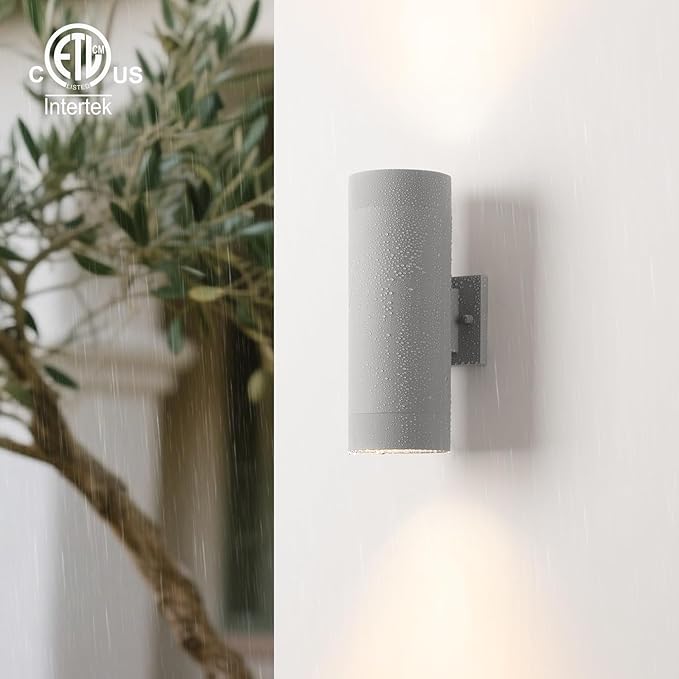 mirrea Modern Outdoor Porch Light Patio Light in 2 Lights with Aluminum Cylinder and Tempered Glass Cover | Lumora