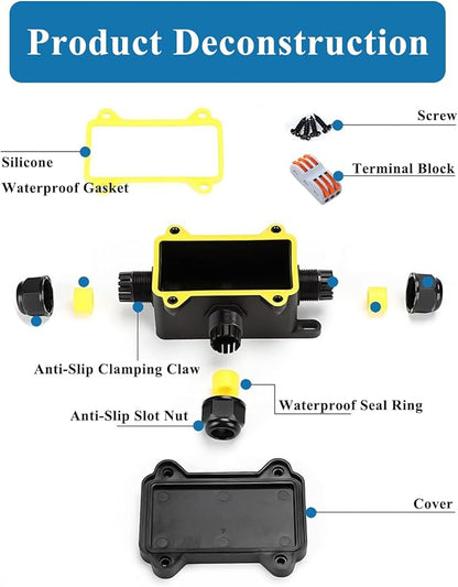 Outdoor Junction Box 3 Way, IP68 External Waterproof Electrical Box, Suitable for Garden Lights, Tunnel Lights,Underground Wiring(2 PCS-Small)