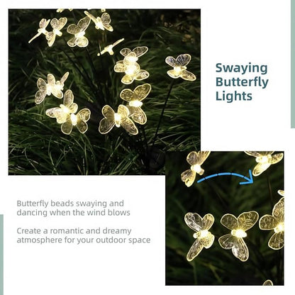 Solar Garden Lights Outdoor Waterproof 4 Pack 32 LED Decorative Warm White Swaying Butterfly Lights Garden Decor Stakes for Outside Yard Pathway Lawn Grave Decor