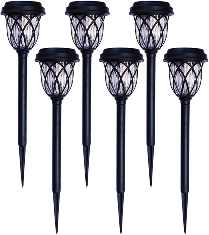 6pcs Solar Powered LED Yard Lights Outdoor Waterproof Garden Pathway Lamps Warm White for Lawn Patio Landscape Lighting