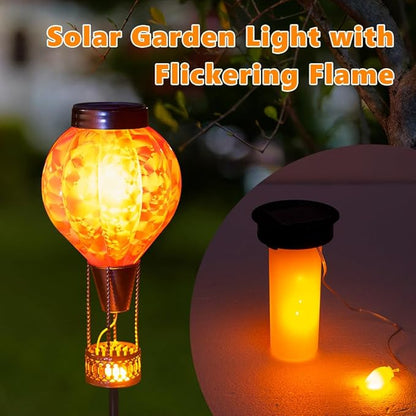 Solar Garden Lights Outdoor with Hot Air Balloon, Stake Garden Lights Solar Waterproof Flickering Lantern Lawn Pathway Patio Decor(Purple)