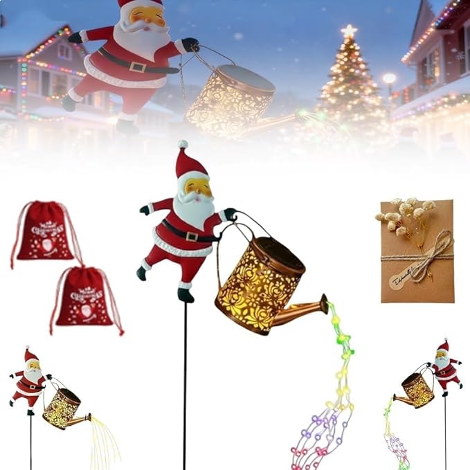 Christmas Solar Santa Watering Can Lights - Outdoor Garden Decor, Waterproof LED Pathway Patio Lights for Holiday Ambiance (1Colorful)