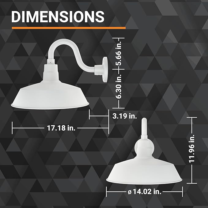 14in. White Outdoor Gooseneck Barn Light Fixture With 10in. Long Extension Arm - Wall Sconce Farmhouse, Antique | Lumora